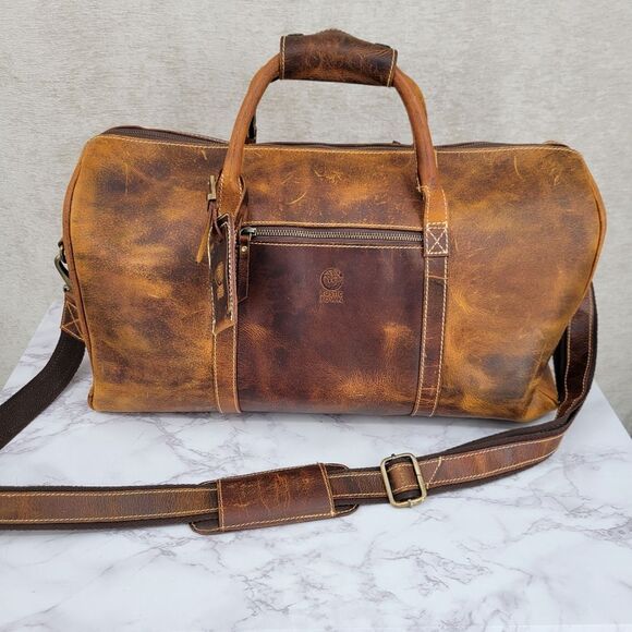 Rustic Town Brown Leather Duffel Bag - Picture 5 of 16